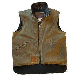 Outback Trading Oilcloth Vest Leather Collar Workwear Western Small Waxed Canvas